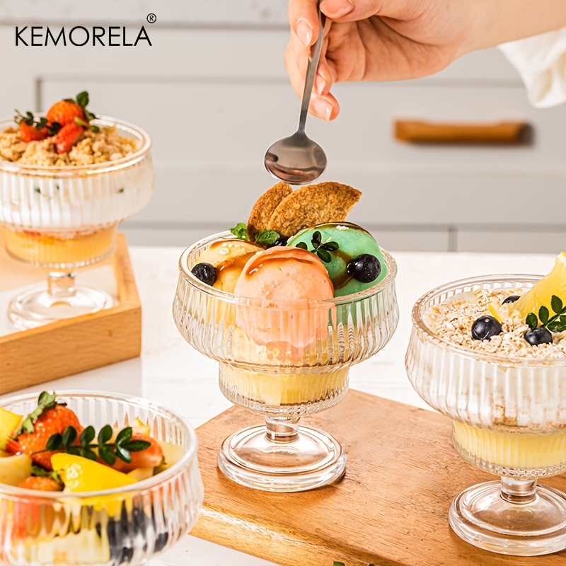 KEMORELA Goblet Striped Glass ins Yogurt Pudding Cup Dessert Bowl ...