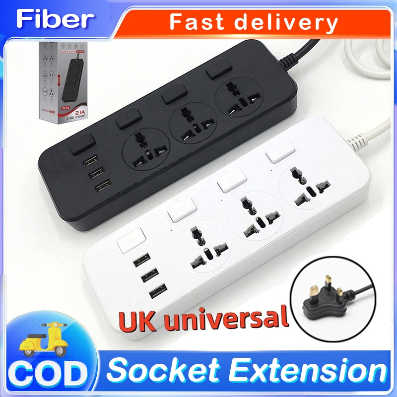 【ready stock】 3 USB Port 3 UK Universal Power Strip 2Meter Extension ...