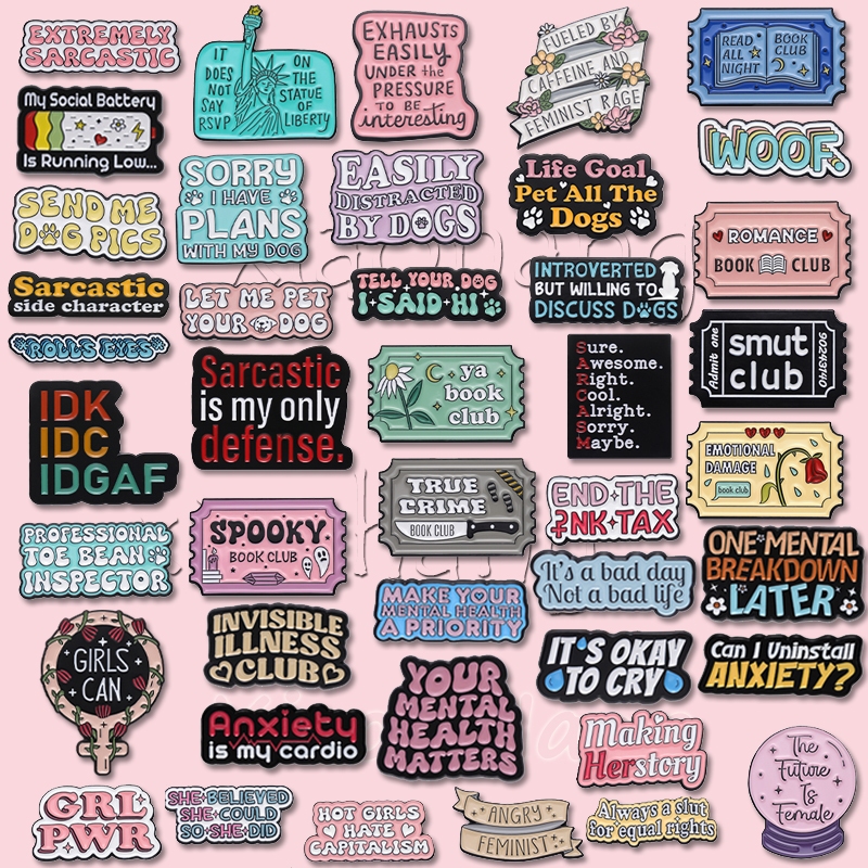 Cartoon Texts Quotes Enamel Pins Brooches Colourful Letter Dialogue ...