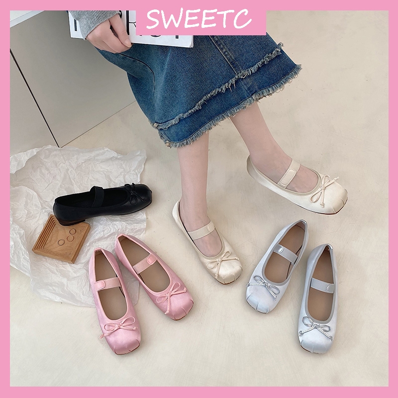 Sweetc Local Ready Stock Kasut Perempuan Round Toe Satin Mary Jane