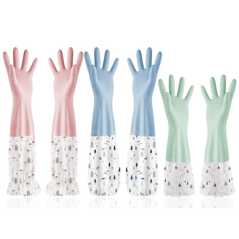 Fleece Dishwashing Gloves Kitchen Thickened Rubber Latex Laundry ...