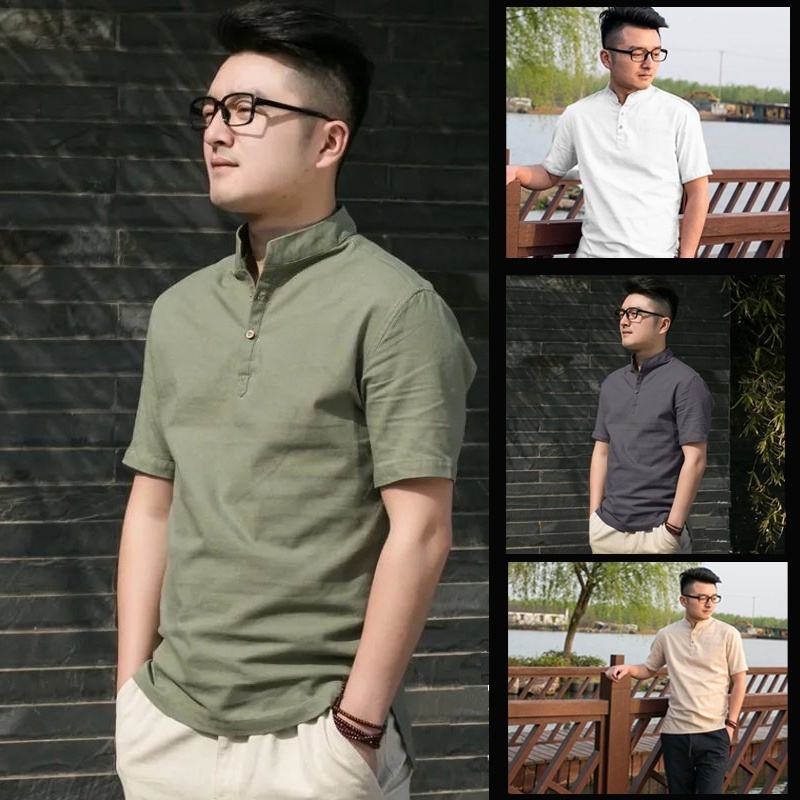 READY STOCK Kemeja Lelaki Fashion Linen Men Shirt Short Sleeve Slim Fit ...