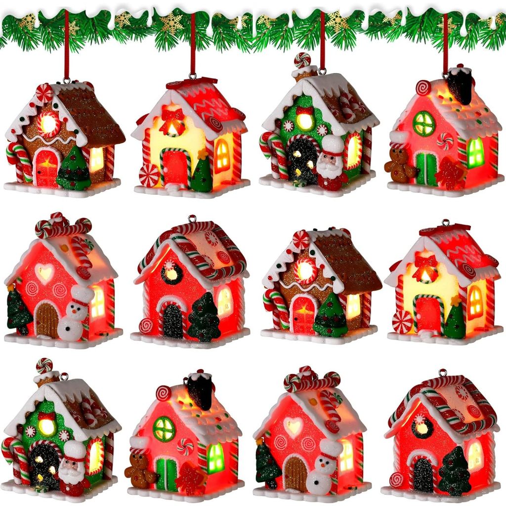 COLDPLAYLED Lighted Gingerbread House Ornaments for Christmas Tree