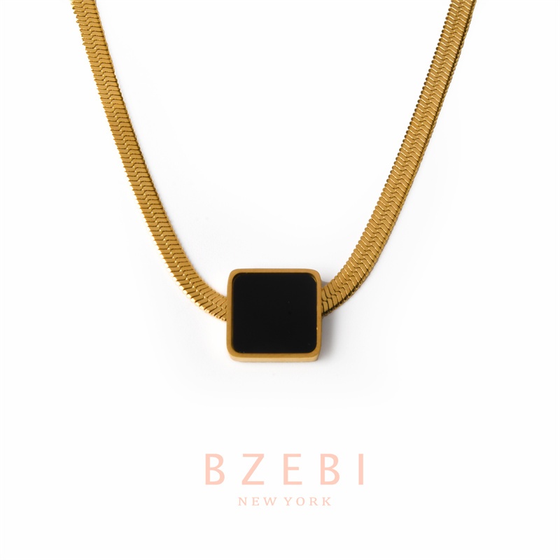 BZEBI Elegant Black Square Geometric Snake Bone Chain 18k Gold Plated ...