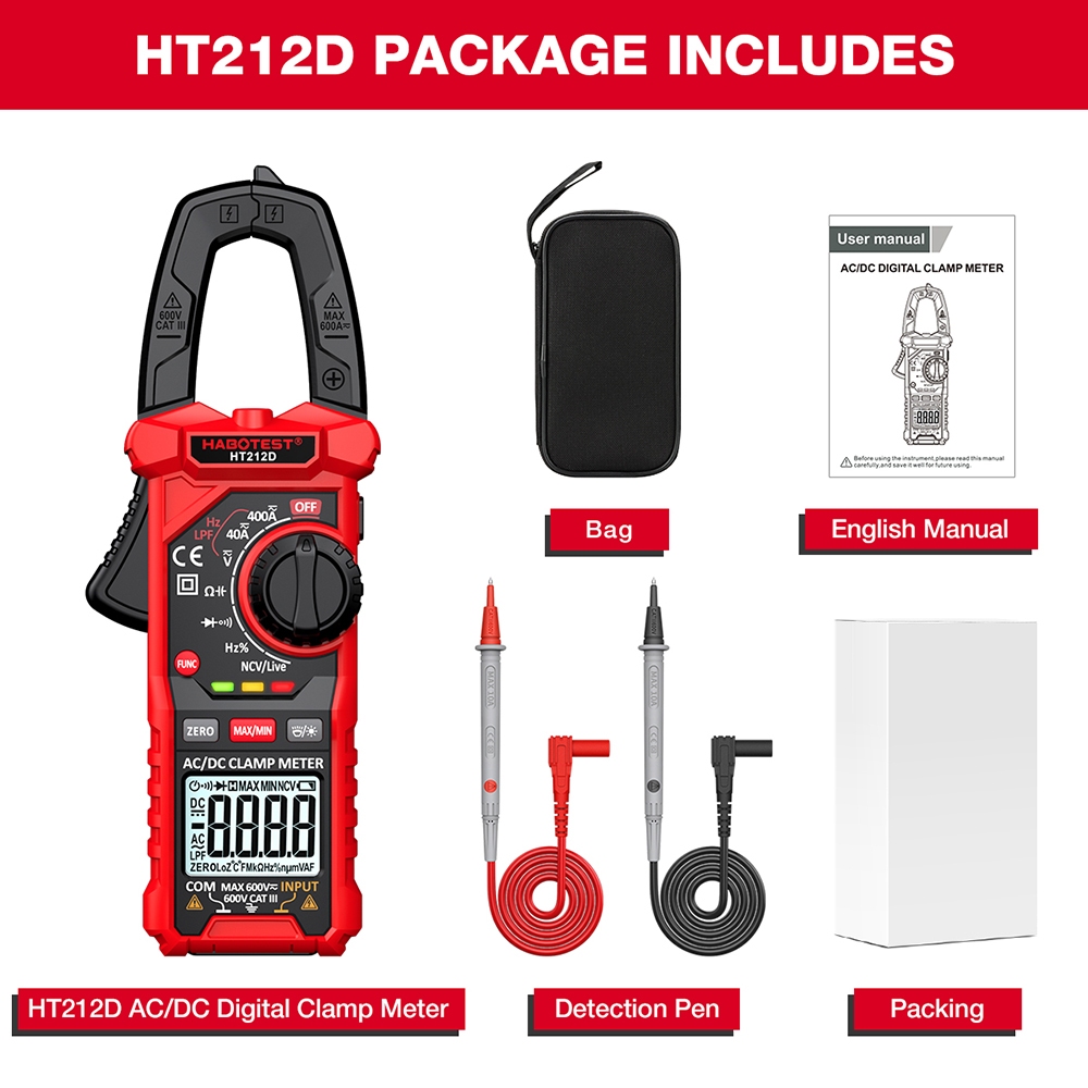 HABOTEST Digital Clamp Meter DC/AC Current 600A Multimeter Ammeter