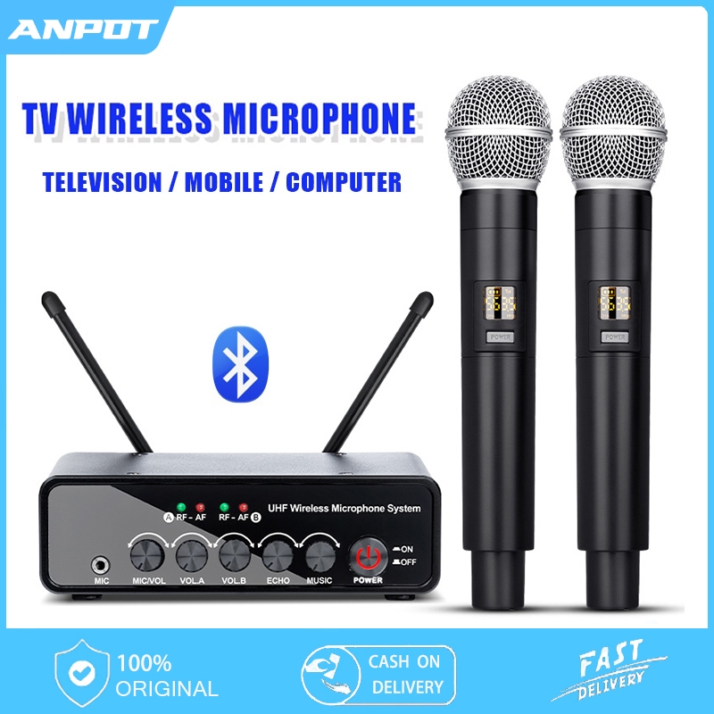 UHF Dual TV Wireless Microphone Bluetooth With Fiber Reverberation