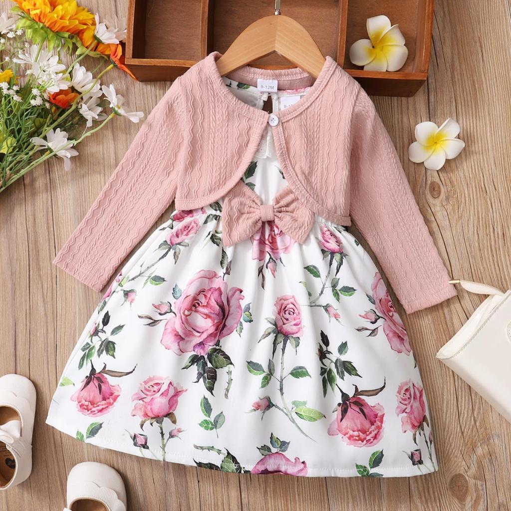 Baby Clothes Baby Girl Pink LongSleeved Coat And Floral Dress Dress