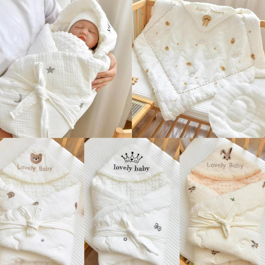 90x90CM Newborn Cotton Hooded Blanket with Belt Baby Swaddle - Main Image