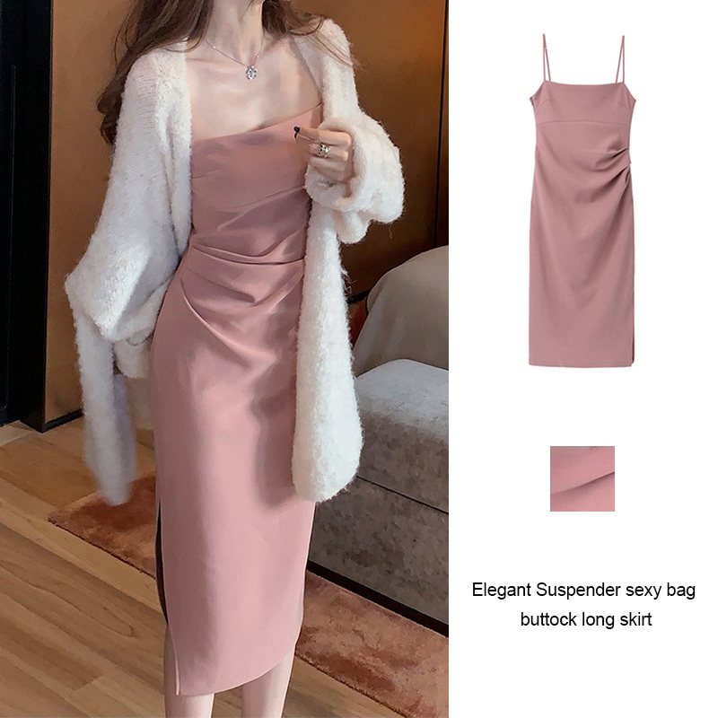 【Malaysia stock】Elegant Slip Dress Premium Sense All-match Dress Sexy ...