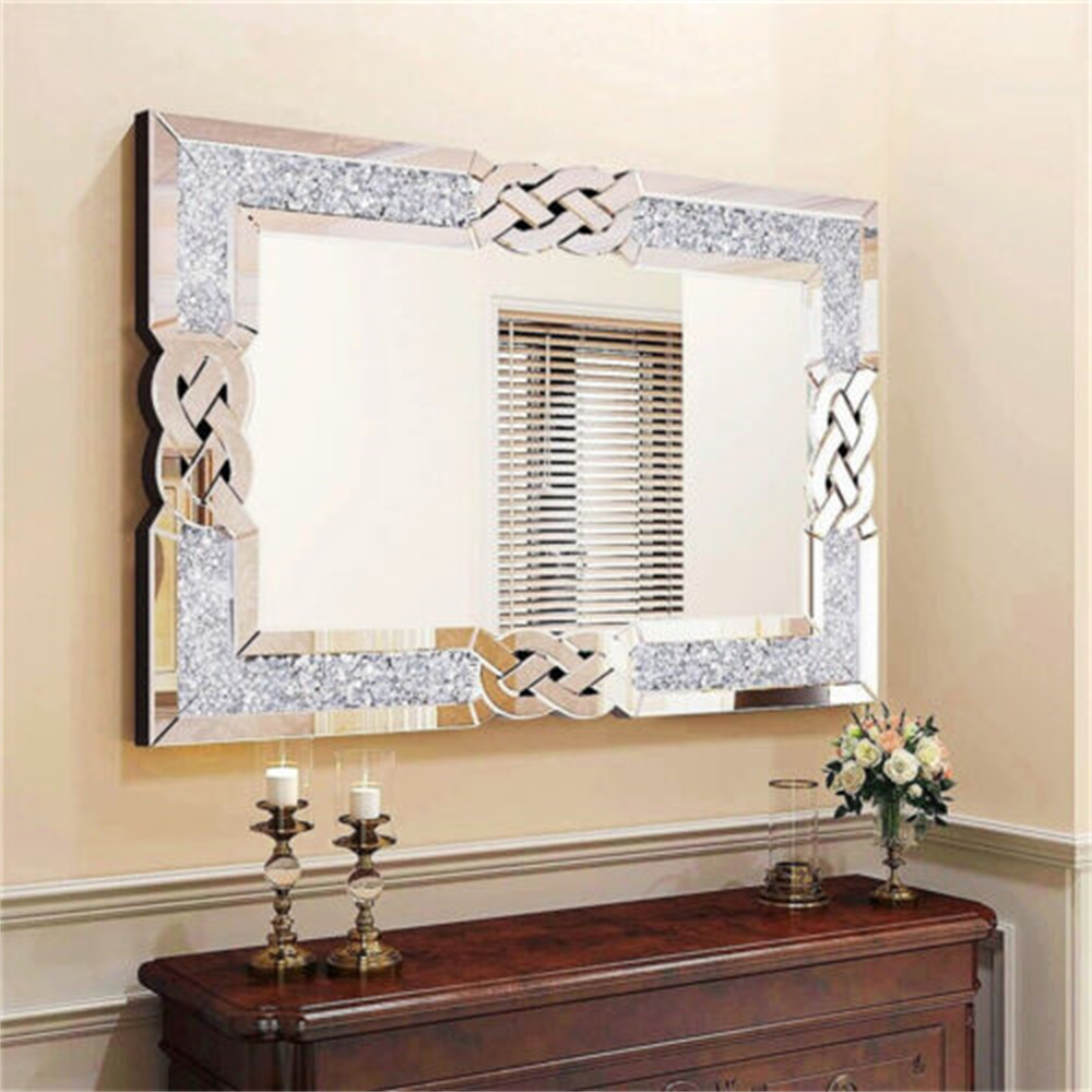 ARTLOGE Large Crystal Crush Diamond Mirror Vanity Silver Decorative
