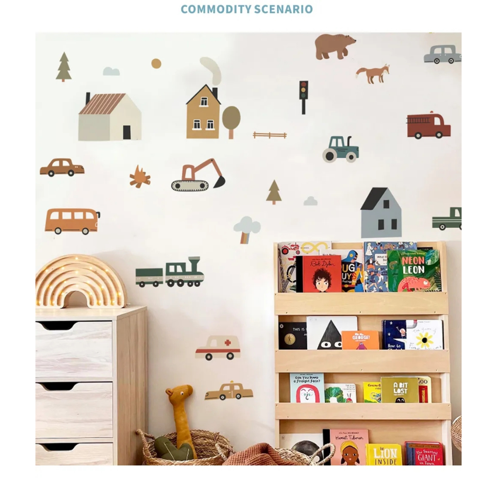 Nordic Cute Cars Animal Truck Wall Stickers Kids Room Cars Elements ...
