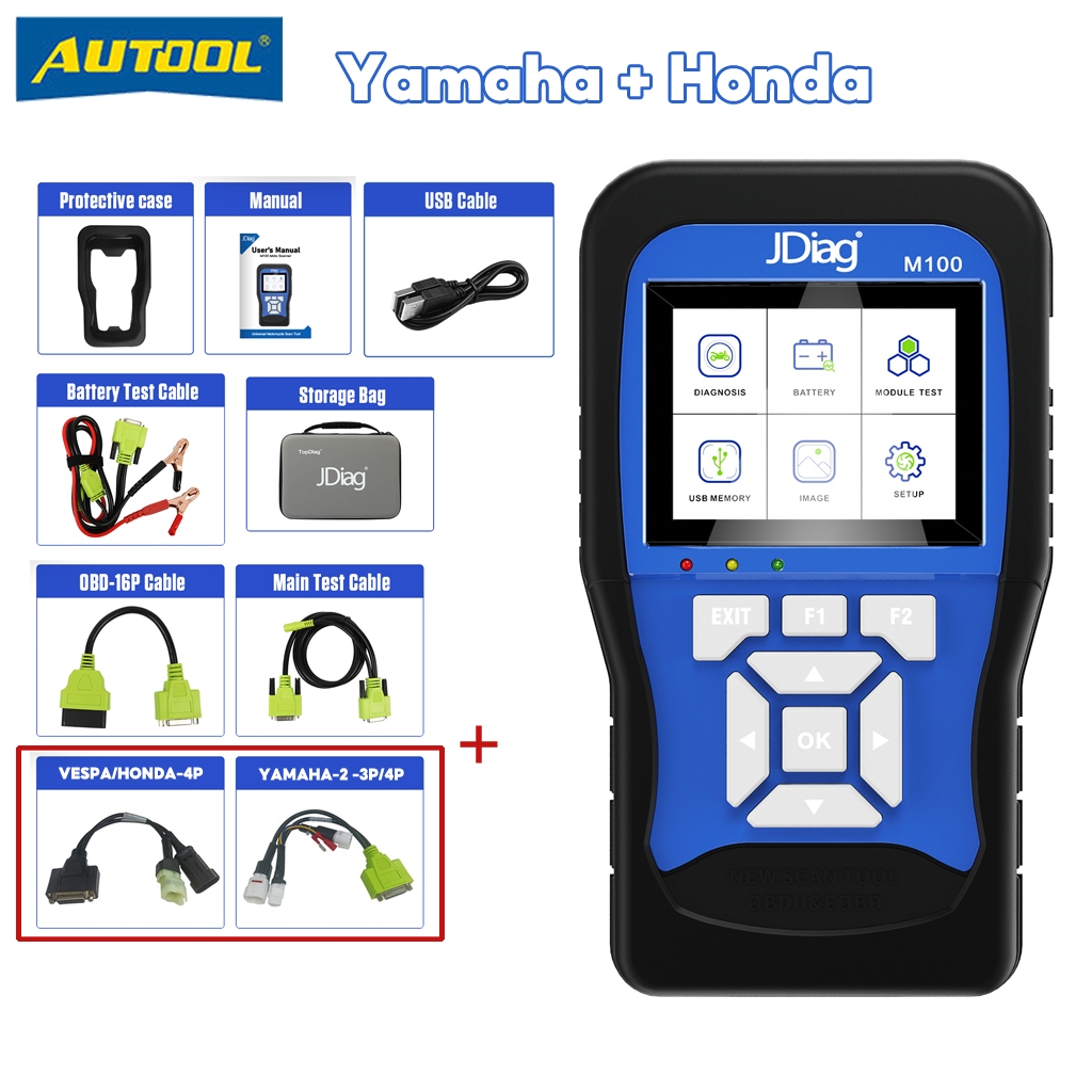 Autool Jdiag M100 Motorcycle Diagnosis Scanner Battery Test Injector Test Scanner Tool Obd2 2380