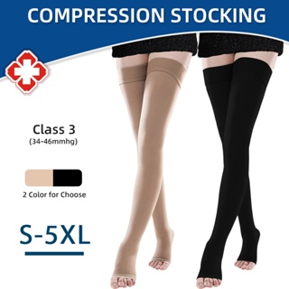 1Pair Thigh High Open Toe Medical Compression Socks Class 3 Elastic  Anti-slip Sleep Care Varicose Veins Stockings 34-46mmHg