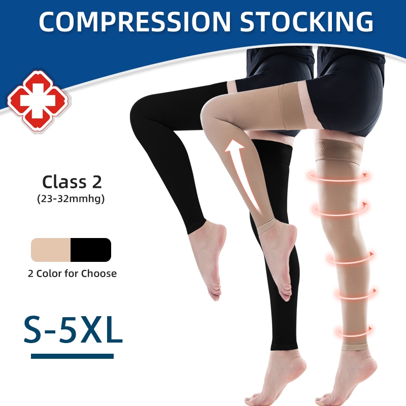 1pair Class 2 20-30mmHg Thigh High Medical Compression Stockings Plus Size  Leg Sleeves Men Women Footless Varicose Veins Stocking S-5XL
