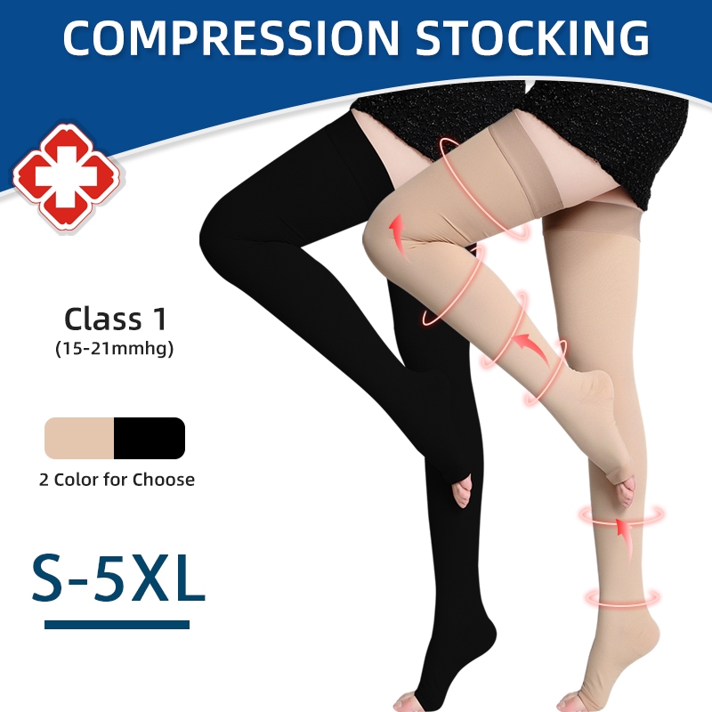 15-21mmHg Woman Medical Compression Stockings Thigh High Prevent Varicose  Veins Socks Open Toe Long Pressure Stocking Plus Size S-5XL