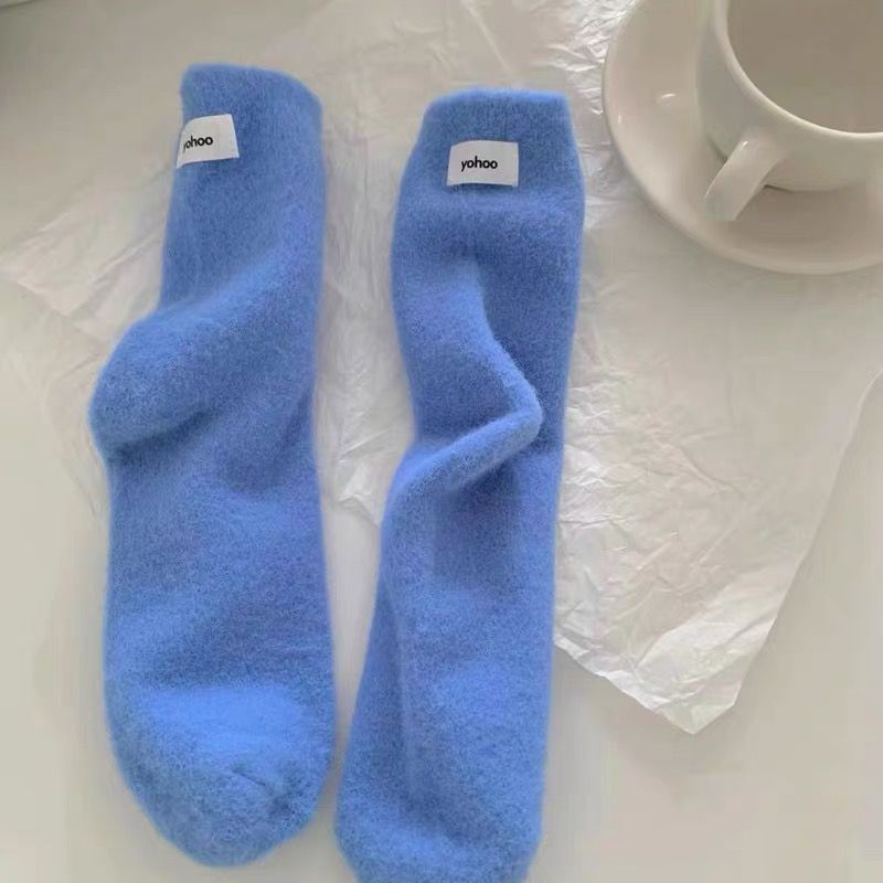 Ohaya Plush Soft Waxy Socks Thick New Year Red Transfer Socks Solid