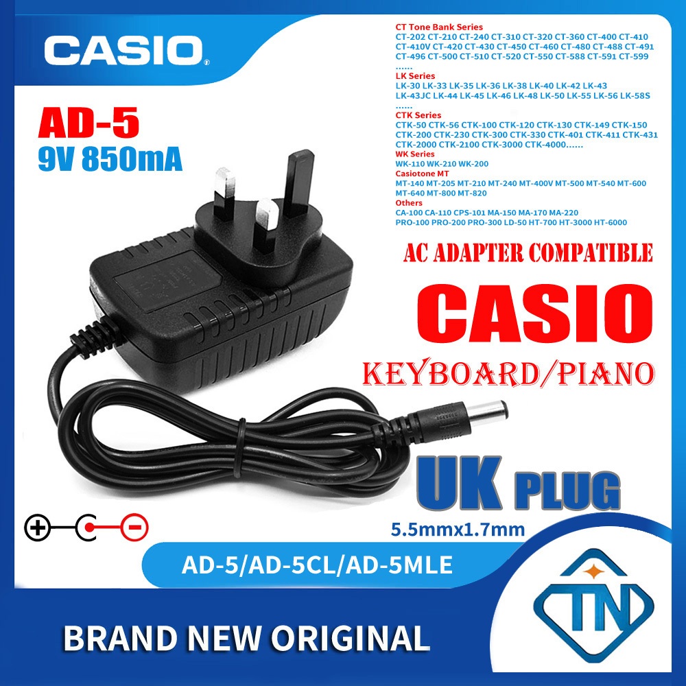 9V 850mA AD 5 AC DC Power Supply Adapter for Casio CTK 480 CTK 481 CTK 485 CTK 491 CTK 495 CTK 495A CTK 496 CTK 500 Keyboard Electronic Piano Shopee Malaysia