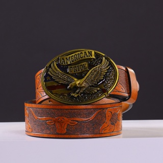 Western Denim Zinc Alloy Eagle Belt Buckle with Embossed Leather