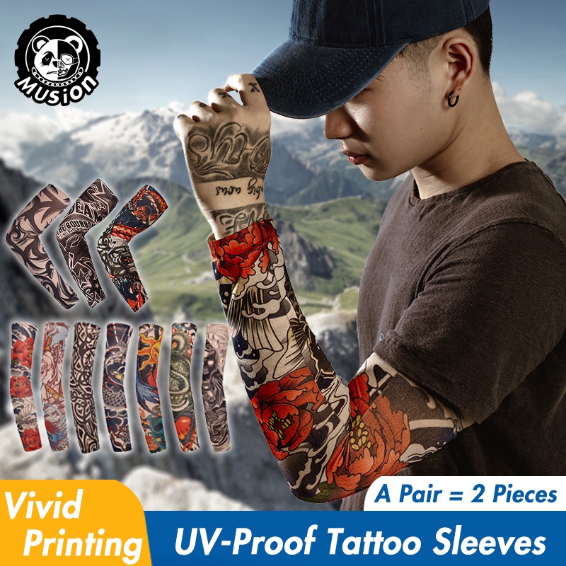 Musion Sun Protection Tattoo Arm Sleeves 2 Pcs Elastic Dust Proof Ice