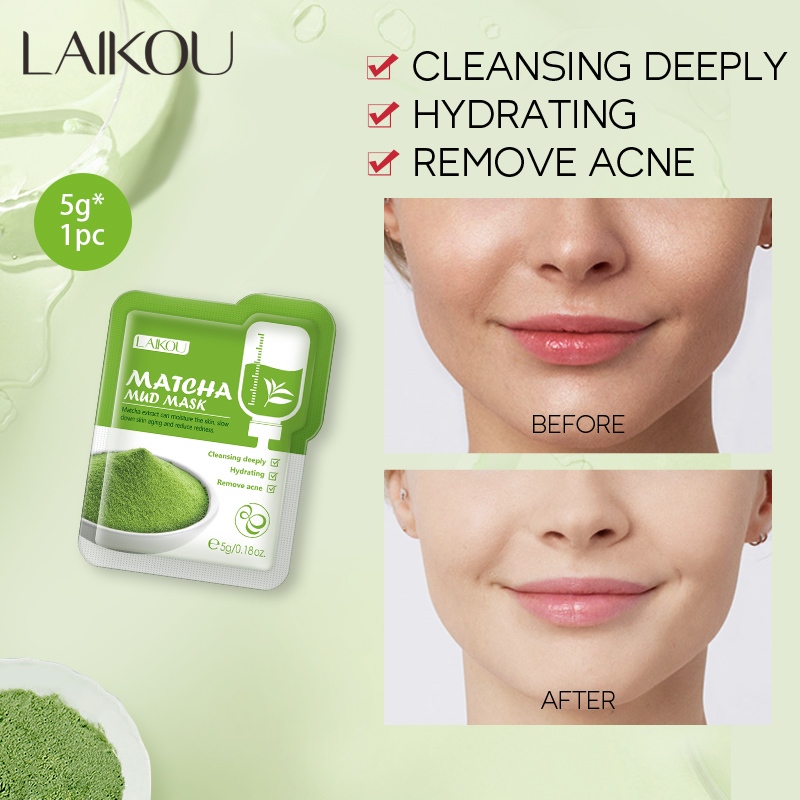 LAIKOU 5g Matcha Face Mud Mask Mini Bag Oil Control Shrink Pores Reduce ...