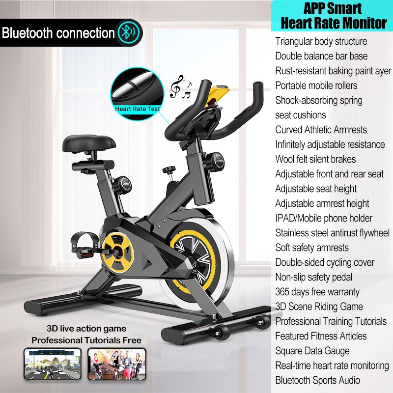 Spinning Bicycle Bike With Heart Rate Home Sport Fitness Aerobic Exercise Equipment Ultra-Quiet Resistance Indoor Cycling Exercise Bike Mount Cushion Senaman Basikal 动感单车