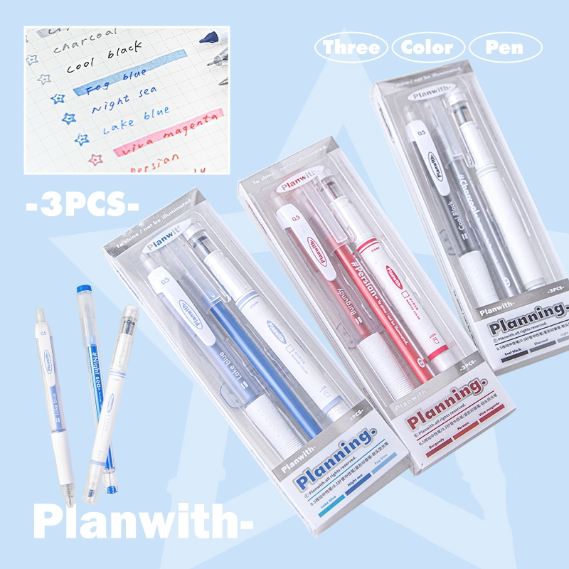 Penlab 3pcs Planning Writing Pens Set 0.5mm Ballpoint Black/Blue/Red ...