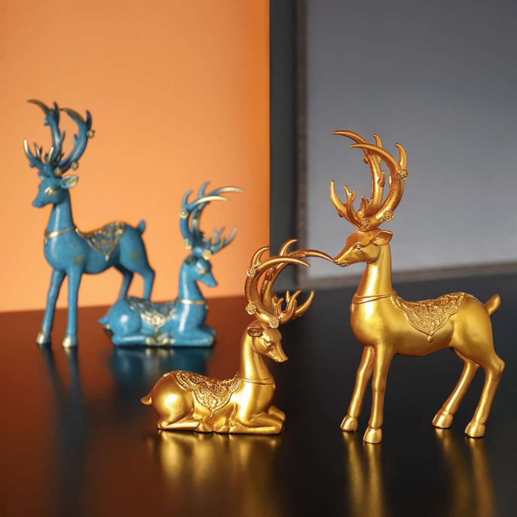 Couple Resin Elk Deer Statue Ornament Nordic for Home Decor ornament ...