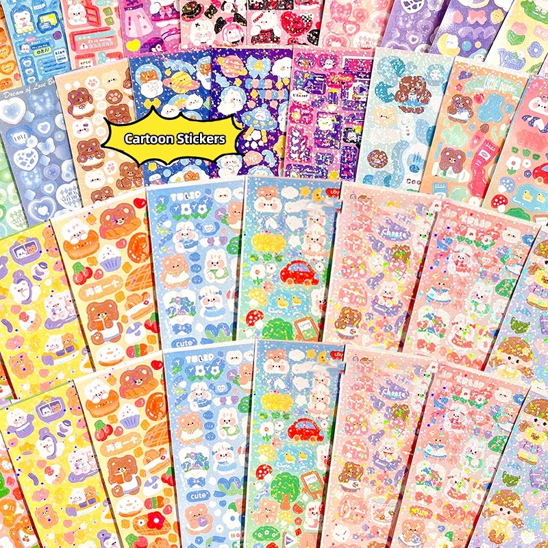 1Pcs Kawaii Handbook Stickers Cartoon Handbook Collage Laser Shiny ...