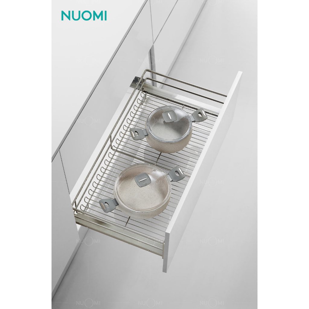 NUOMI Threeside Flat Wire Basket, One Tier Adjustable Pull Out Kitchen Organizer, Slide