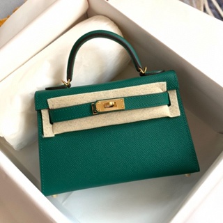 Handmade Hermes Mini Kelly 22 Pochette Bag in z6 Malachite Epsom