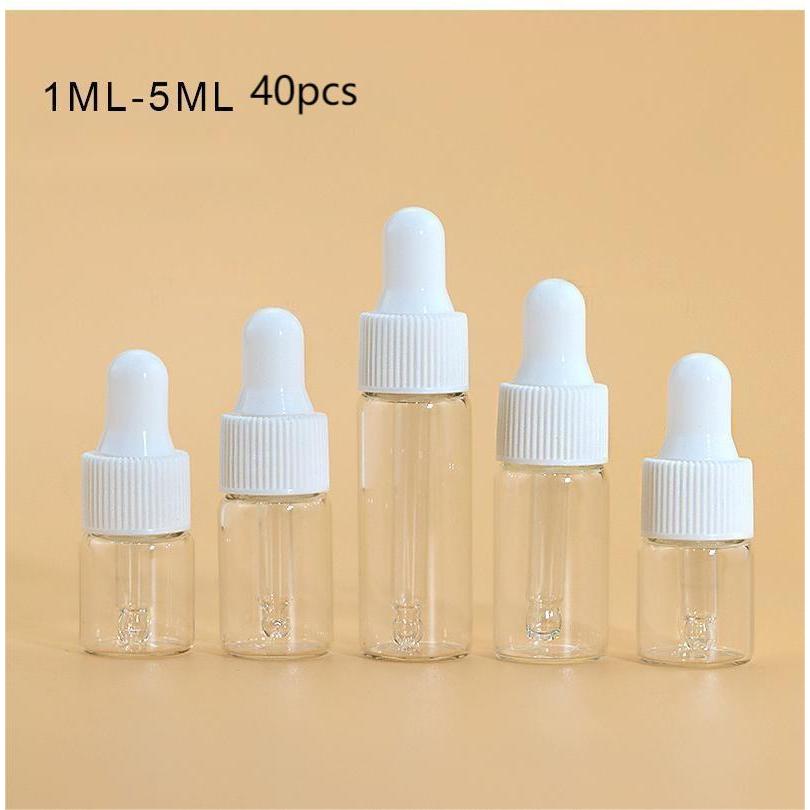 40 Pieces 1ml 2ml 3ml 5ml Empty Clear Glass Bottles Mini Glass Dropper