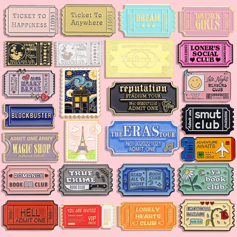 38 Styles of Cartoon Stamps/concert Tickets Enamel Brooches Late Night ...