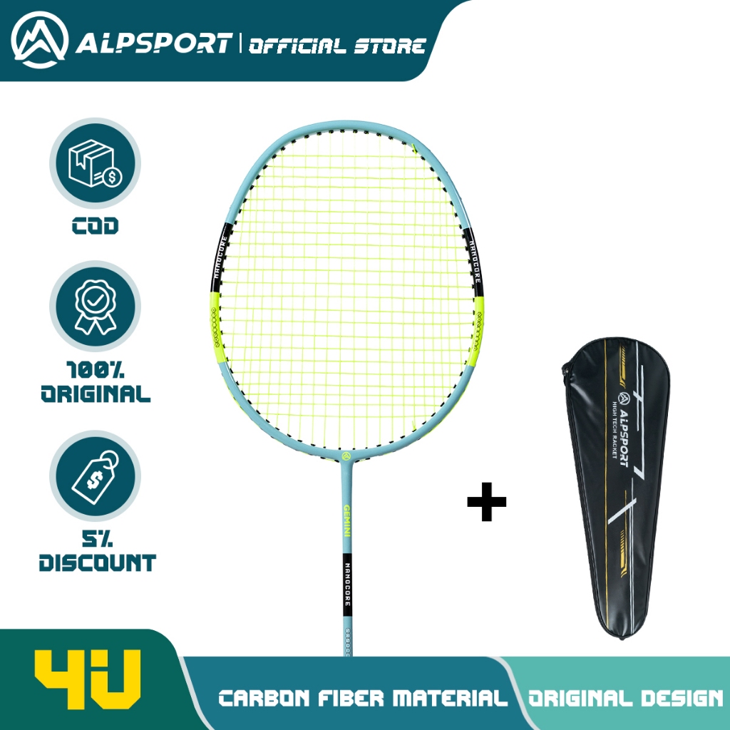 ALPSPORT Gemini 2Pcs 4U G5 100% Carbon Fiber Badminton Racket Original ...