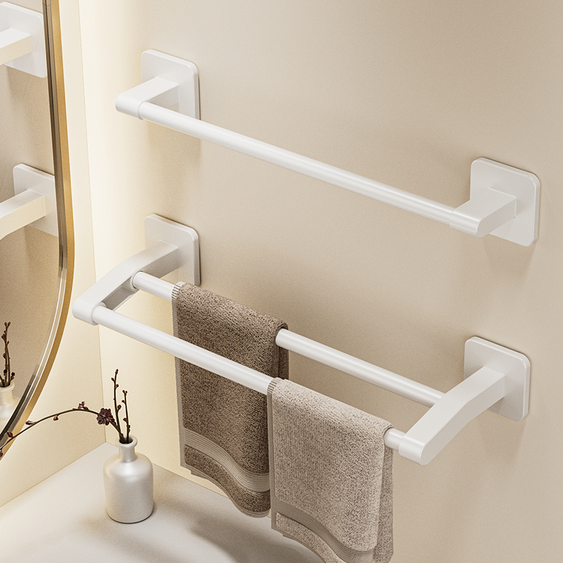 KAKUGU White Gunmetal Gray Bathroom Towel Rack No Hole Wall Storage ...