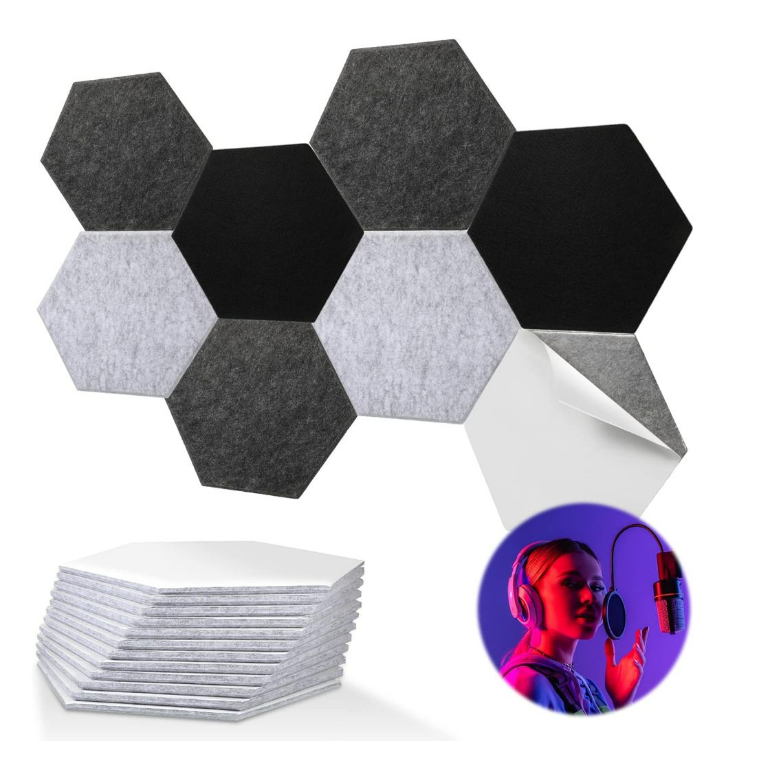 6pcs Hexagon Acoustic Panels Self-adhesive Sound Proof Foam High ...