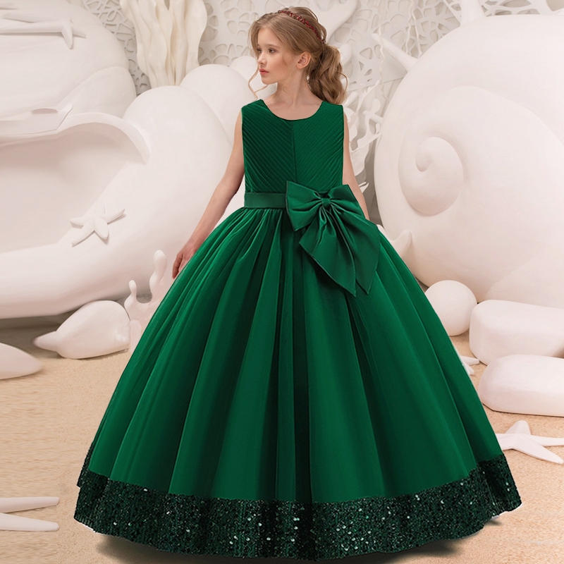 MQATZ Pageant Long Princess Evening Dress Girls Children Costume Sequin Party  Dresses Girl Dress Big Bow Wedding Gown 4-14 Years LP-399 | Shopee Malaysia