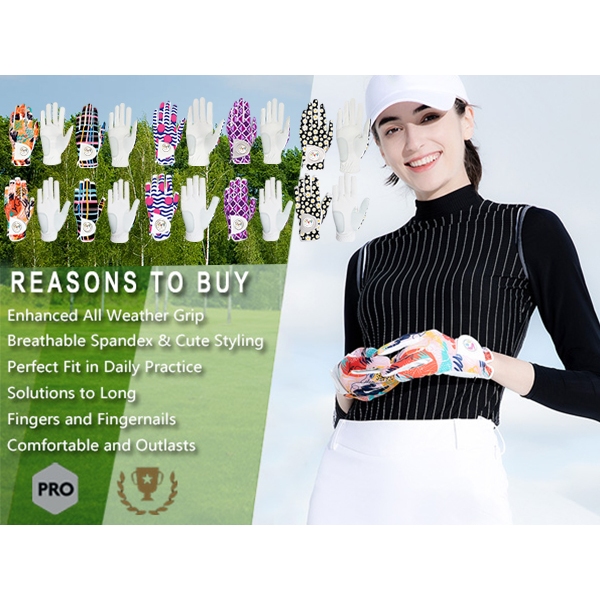 FINGER TEN Golf Gloves Women Left Right Hand Leather with Bling Ball