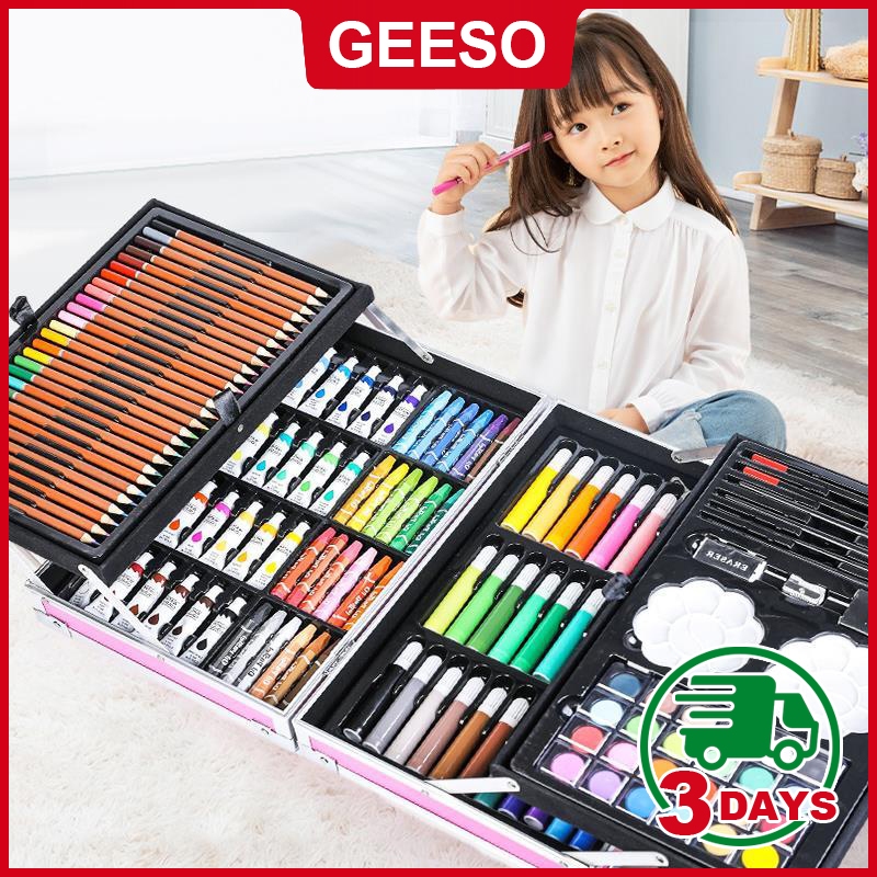GEESO 145PCS Art Set Unicorn Design Aluminum Case Painting Pen