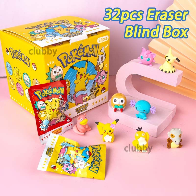 32pcs Pikachu Eraser Blind Box Pokemon Rubber Mystery Doll Toy Kid