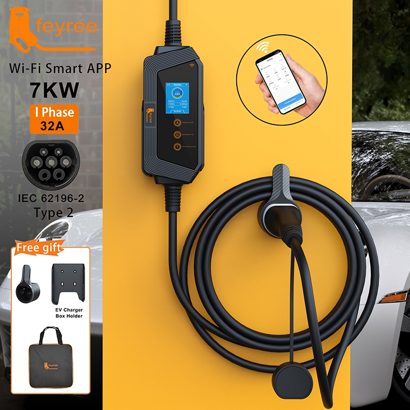 feyree Portable EV charger Type2 32A 7KW Fast Charging for Electric