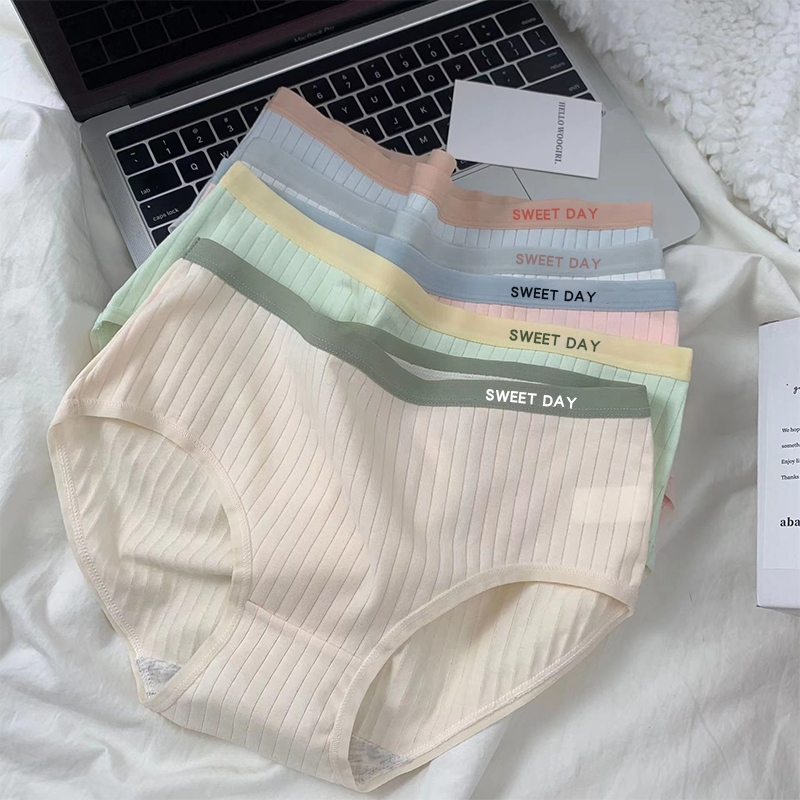 Macaron Solid Color Underwear Women Mid Waist Bag Hip Panties ...