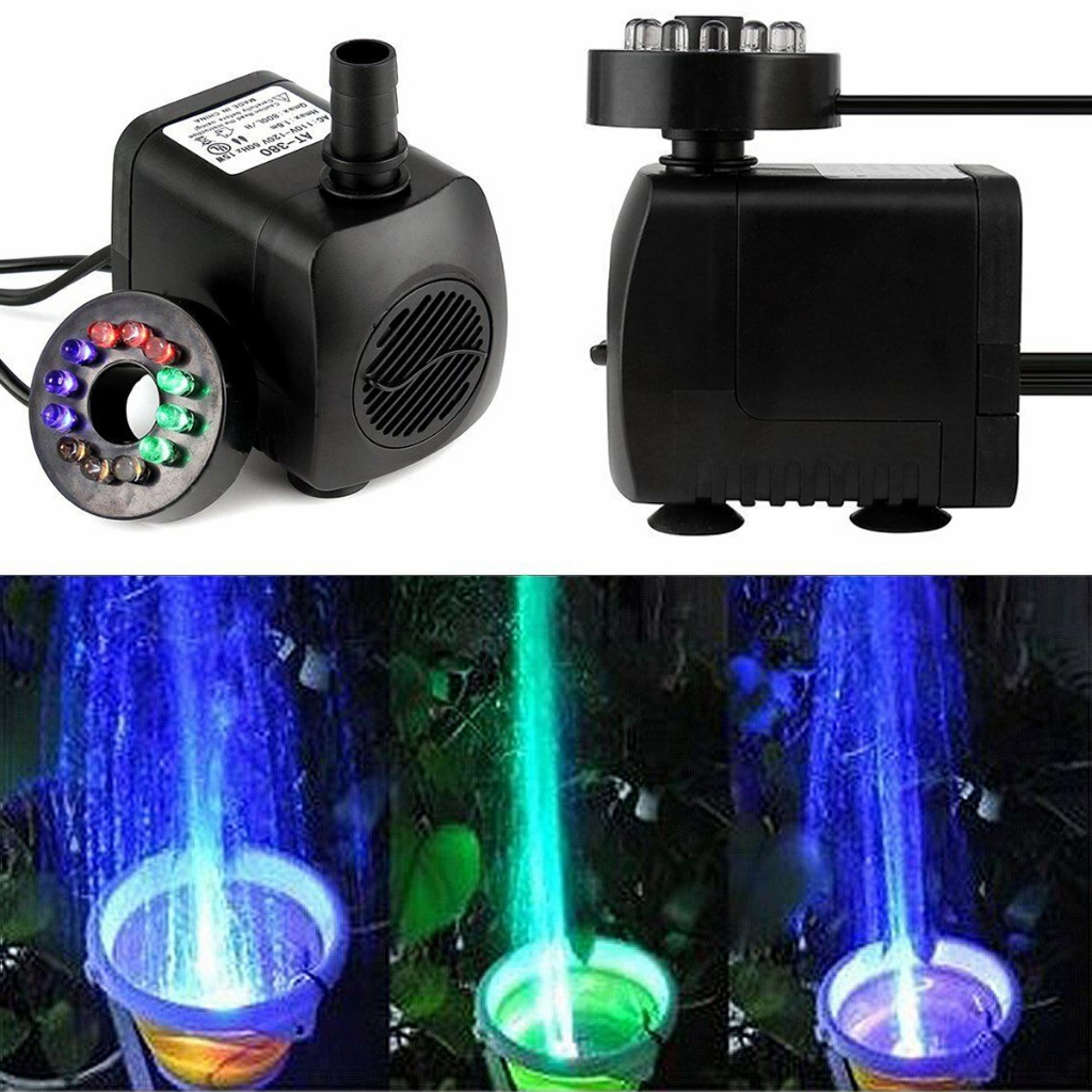 15W 700L/H Submersible Water Pump with 12 LED Lights Mini Submerged