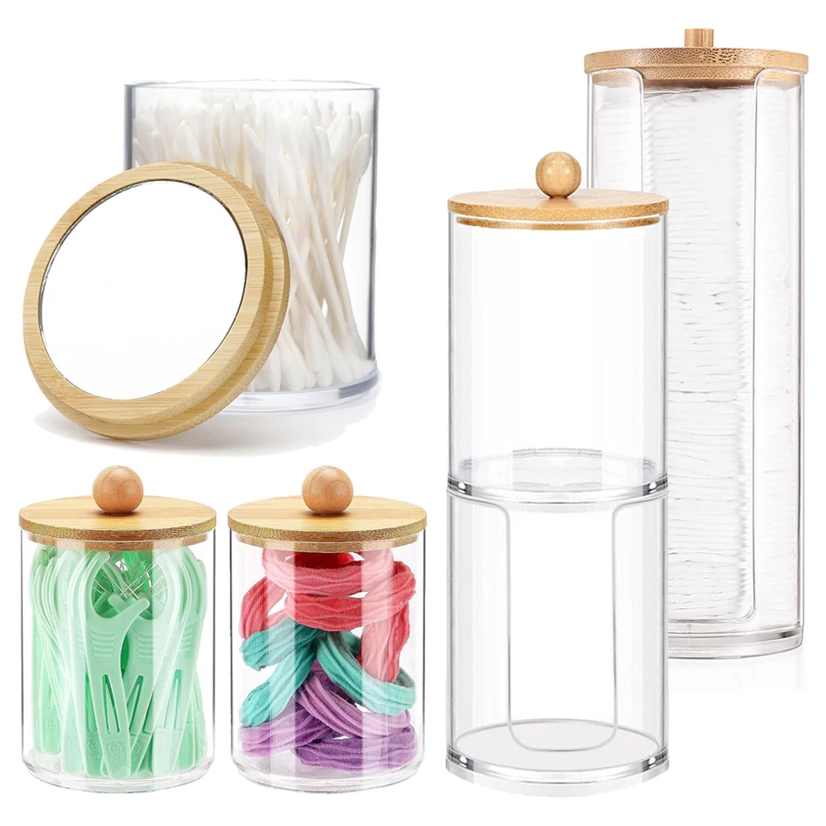 Cosmetic Cotton Pad Organizer Box with Bamboo Lid Makeup Remover Cotton