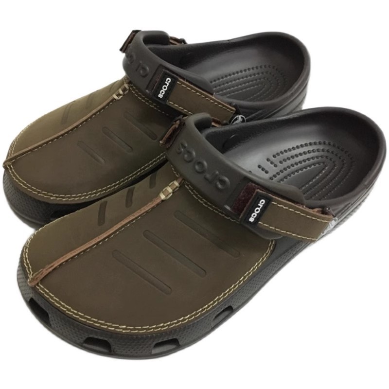 Crocs Yuken Men's Outdoor Casual Cowhide Beach Shoes Sandals and