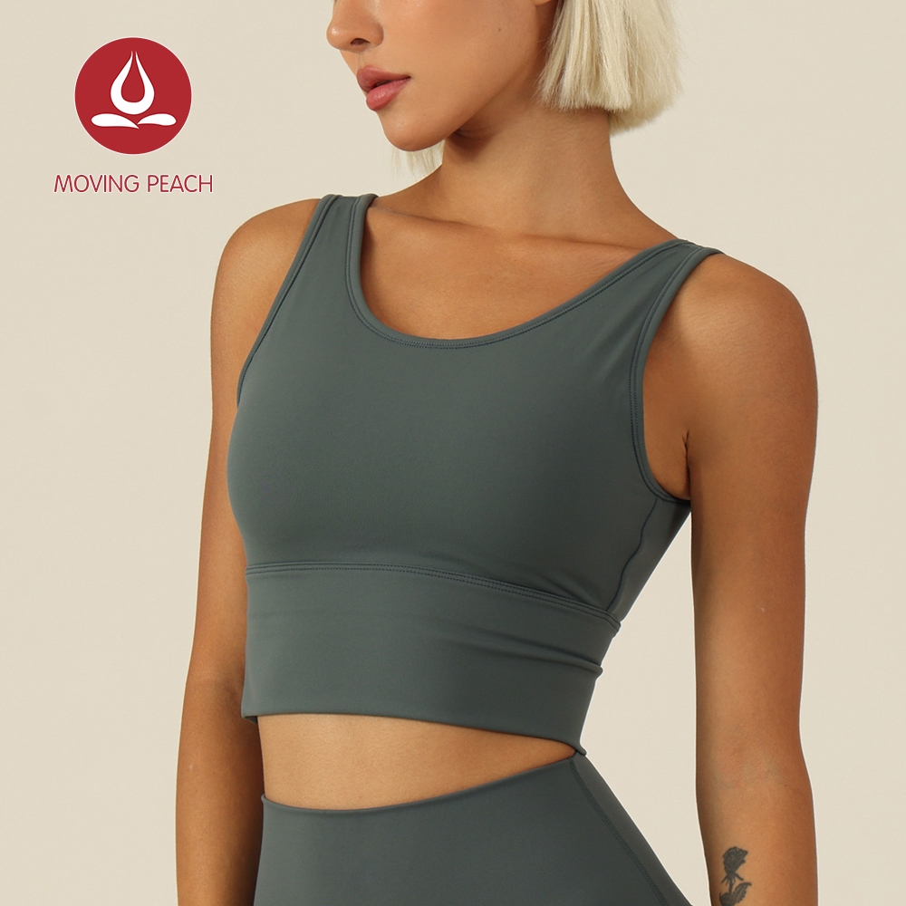 MOVING PEACH Women Fitness Tank Top Yoga Crop Top Padded Top EVD