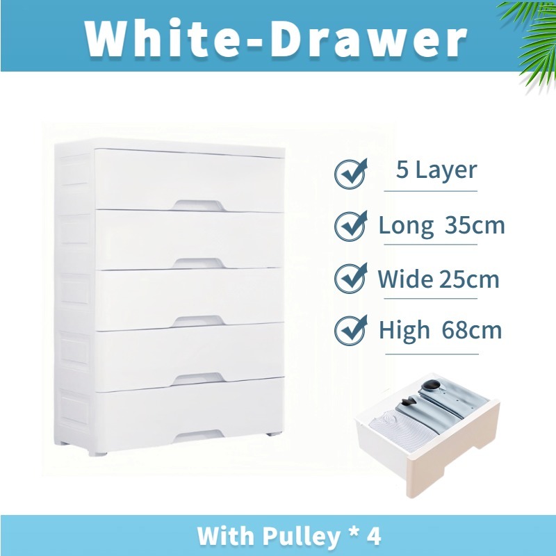 MOK Drawer Chest 5/6/7 Layer Large Storage Space Plastic Drawer High Quality PP Material Drawer Baju Non-toxic Almari Plastik With Wheels cabinet Load bearing 300KG drawer plastic
