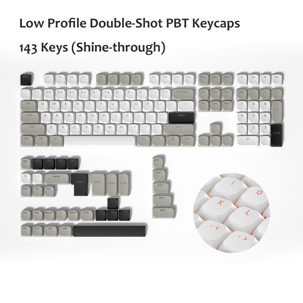 WOMIER 143 Keys Low Profile PBT Keycaps Full Set Double Shot Custom ...