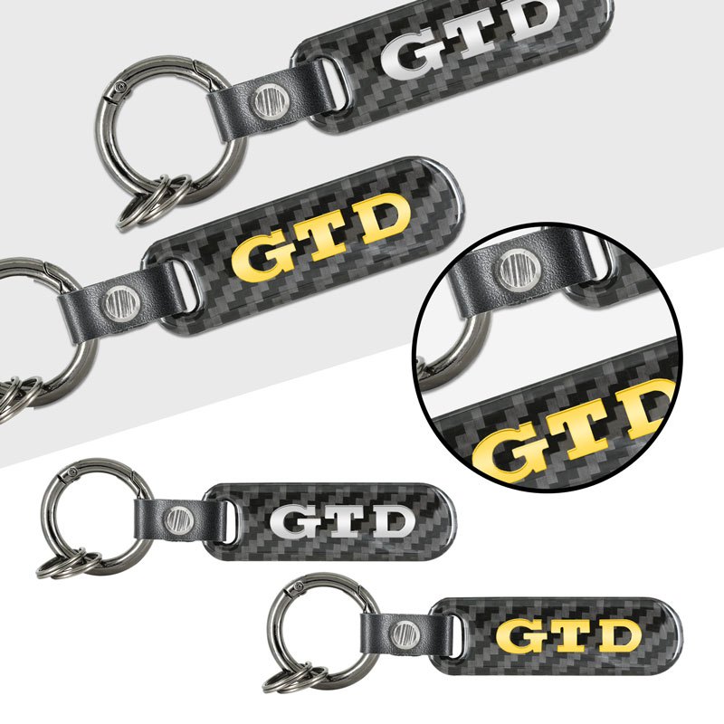Carbon Fiber Key Chain Car GTD Emblem Pendant Key Ring For Volkswagen