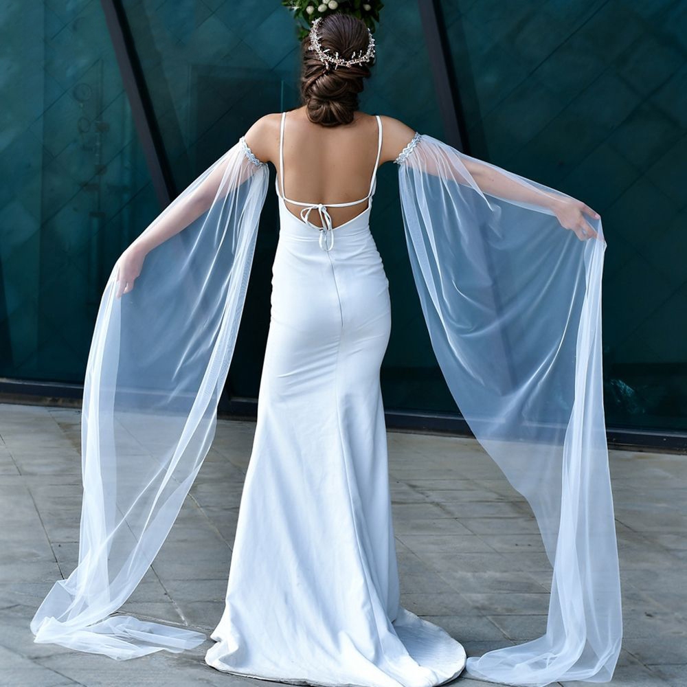 White Detachable Long Sleeves for Wedding Dresses Tulle Evening Party