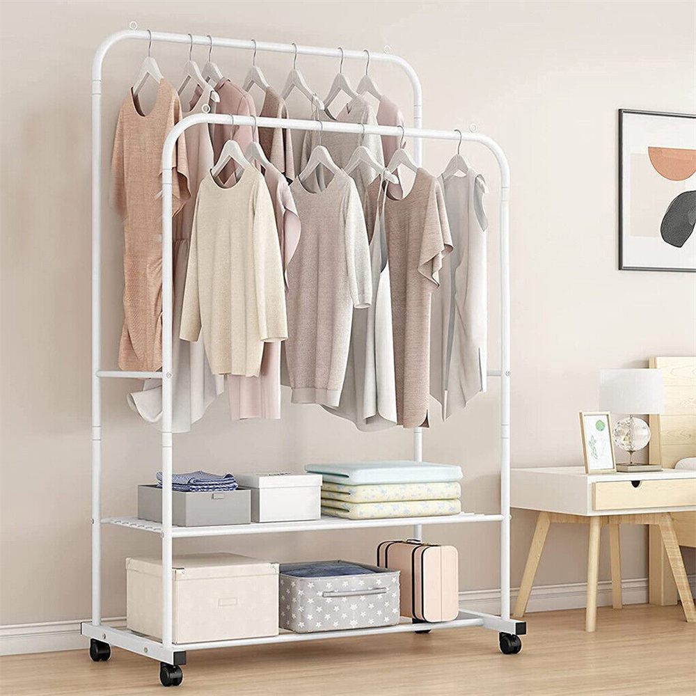 Heavy Metal Double Clothes Rail Hanging Rack Garment Display Stand ...